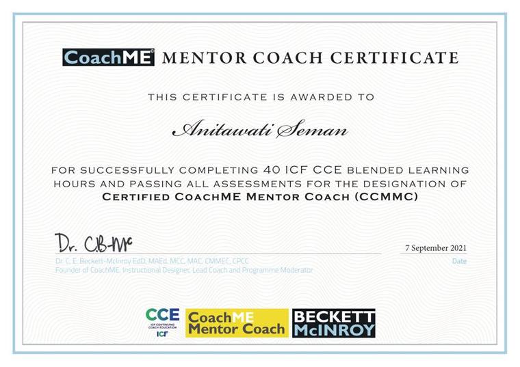 Certified CoachME Mentor Coach (CCMMC) — Beckett McInroy